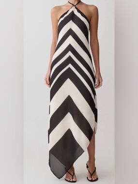 Brown and tan Chevron Halter Slip Dress